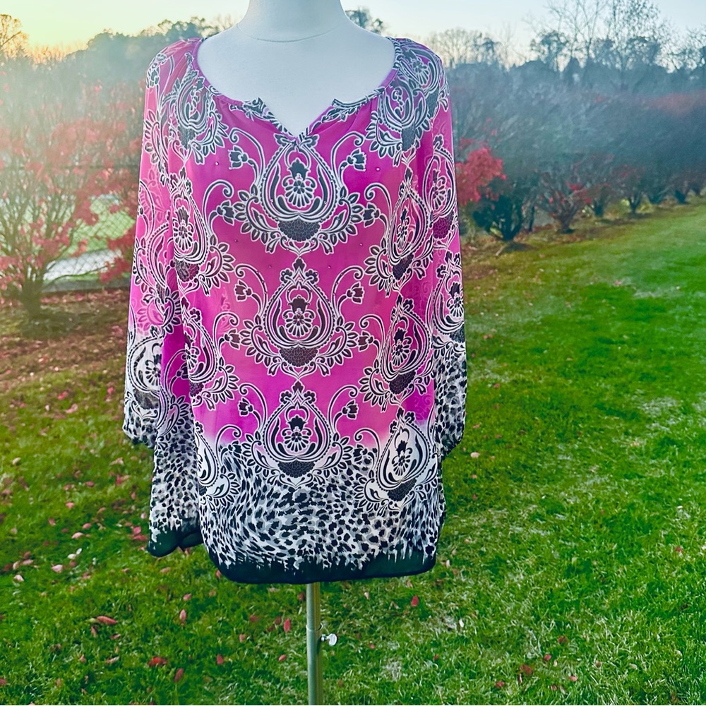 JM Collection Stylish Purple Floral Tunic XL - Picture 6 of 15